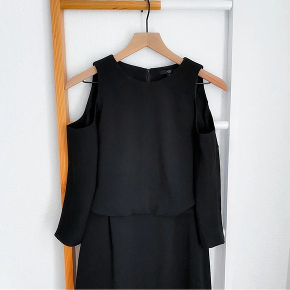 Tibi Savanna Cut Out Shoulder Mini Dress Black Cold Shoulders Sheath 2 - Picture 5 of 16